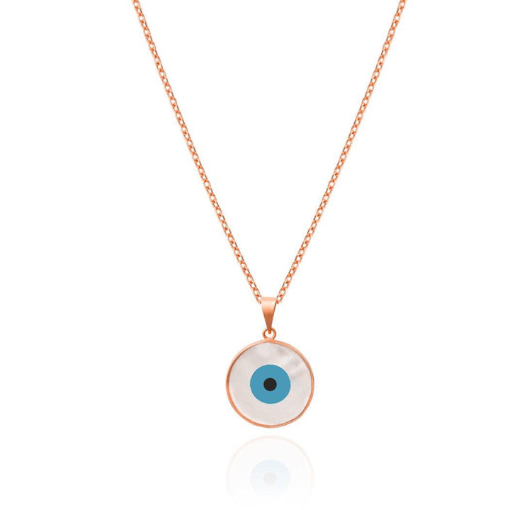 Rose Gold Evil Eye Necklace Round Mother of Pearl