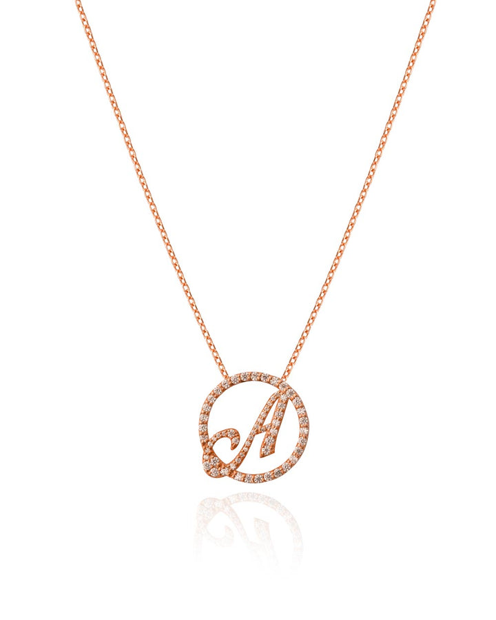 Rose Gold and Diamond English Initials Necklace